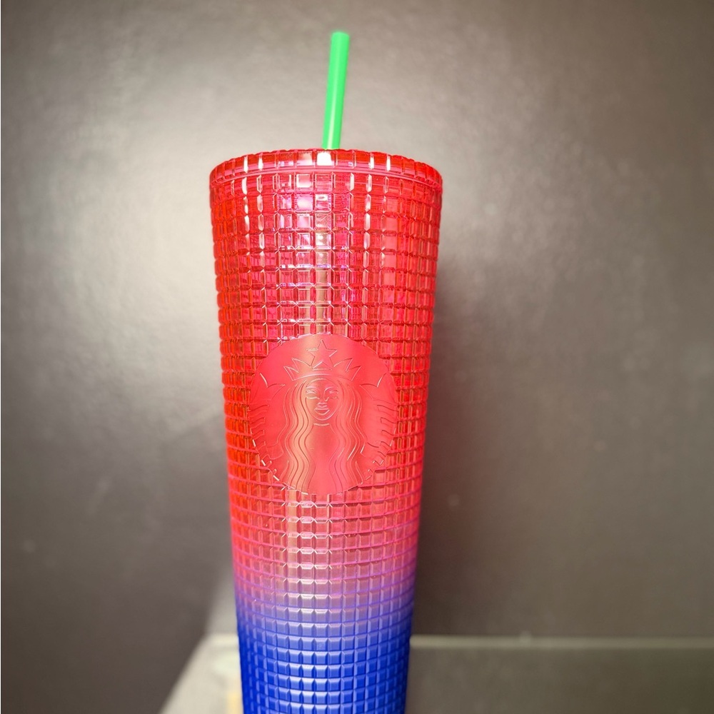 Starbucks Red-to-Blue Ombre Tumbler with Green Straw